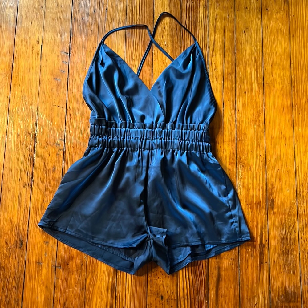 Womens blue silk romper